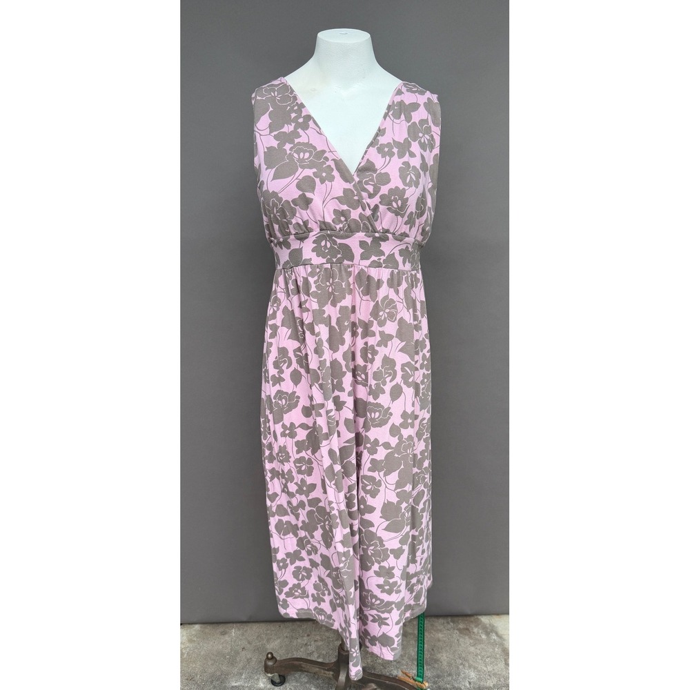 Garnet Hill Large Pink Grey Floral Knit Surplice V-Neck Maxi Dress Cottagecore‎